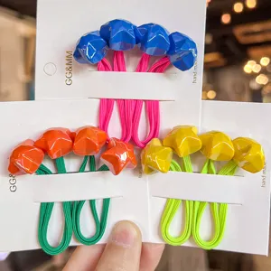 Korean fluorescent faceted star hair ties colorful elastic hair bands for cute girls kids