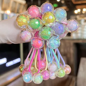 Colorful faceted bubble hair ties with cute shiny translucent balls for kids and girls daily styling