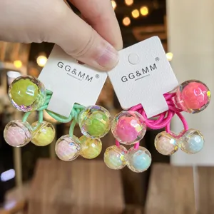 Colorful crystal ball hair ties for kids, cute dual-ball elastic hair ropes, hair accessories.