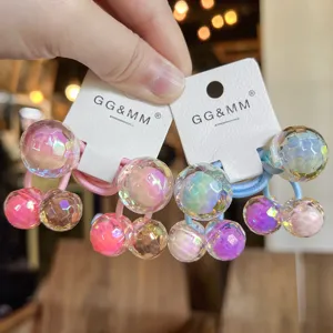 Colorful disco ball hair ties for kids, cute double crystal bead hair rope scrunchy accessories detail view