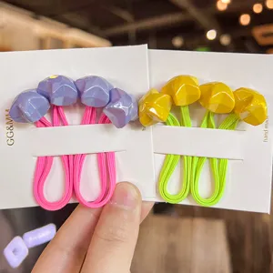 Korean neon colorful faceted pentagram hair ties for kids, cute daily hair accessories.