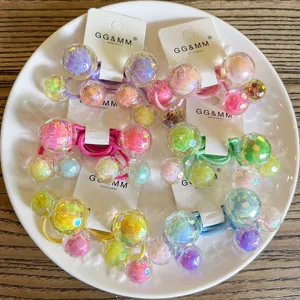 Colorful bouncing bead hair ties cute double ball hair scrunchies kids hair accessories
