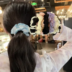 Multi-color ruffled satin hair scrunchies cute hair ties ponytail holder hair accessories
