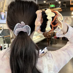 Elegant autumn winter velvet lace hair scrunchies for women ponytail hair ties accessories.