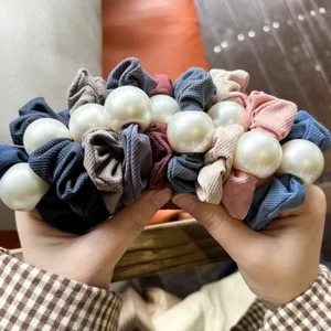 Elegant Pearl Hair Scrunchies For Women Pleated Fabric Elastic Hair Ties Fashion Ponytail Holder Hair Accessories