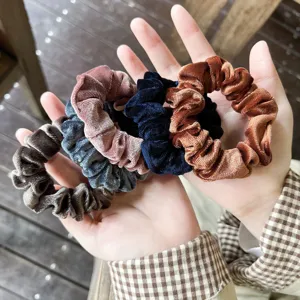 Weiche Samt Haargummis Elastische Haarbaender Plissierte Pferdeschwanz Halter Haarzubehoer Fuer Damen Tägliches Styling