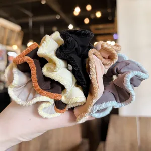 Women Autumn Winter Retro Velvet Lace Hair Scrunchie Pleated Elastic Hair Tie Ponytail Holder Elegant Hair Accessories