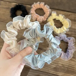 Doux chouchous à volants en dentelle élastiques mignons accessoires de cheveux pour femmes