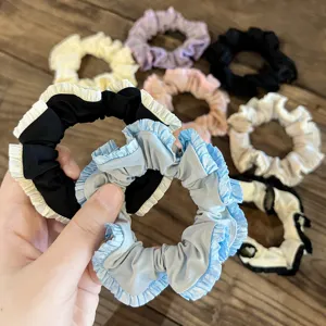 Satin ruffle hair scrunchies colorful elastic hair bands cute bun hair ties for women girls.