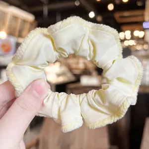 Yellow velvet hair scrunchie plush lace elastic hair band autumn winter elegant ponytail holder
