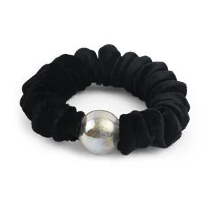 Black velvet hair scrunchie with glitter bead elegant pony tail holder daily hair accessories