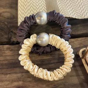 Satin pearl hair scrunchies elegant sweet elastic hair ties for women daily use accessories