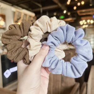 Set de 3 coleteros grandes con textura de lino, accesorios de pelo simples y dulces gomas elásticas.