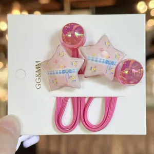 Jolis élastiques à cheveux étoile rose pour enfants, attaches de queue de cheval à motif floral.