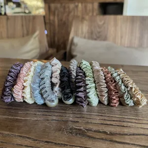 Satin pearl hair scrunchies elastic hair bands cute hair accessories multi-color set detail view