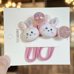 Chouchous de cheveux lapin mignon dessin animé perles élastiques roses accessoires