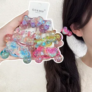 Élastiques à cheveux cartoon pailletés colorés pour enfants, jolis accessoires en résine.
