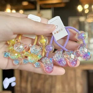 Lindos coleteros con brillantina para niños, cuerdas para el pelo de osito de resina.