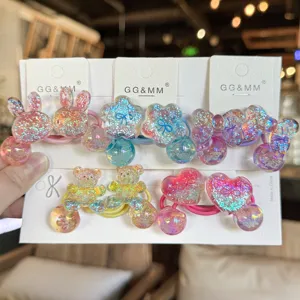 Enfants Mignon Dessin Animé Élastiques à Cheveux Acrylique Paillettes Corde à Cheveux Doux Lapin Ours Accessoires de Cheveux pour Filles Support de Queue de Cheval