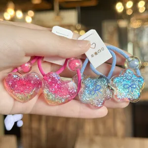 Set de coletas con purpurina para niños, cuerdas de pelo de resina de corazón y estrella con lazos.