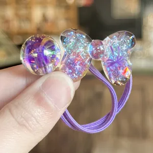 Niedlicher Glitzer Harz Schleife Haargummi für Kinder, glänzender Zopfgummi Haarschmuck.