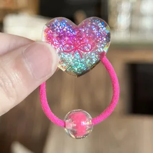 Niños brillo corazón coletero pelo rosa banda elástica coleta accesorios para el cabello