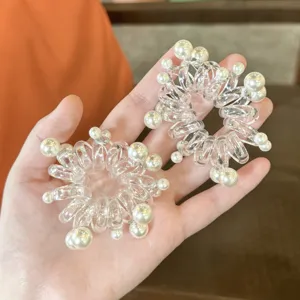 Elastico Per Capelli A Filo Di Telefono Trasparente Con Perla Artificiale Minimalista Corda Elastica Accessori Capelli