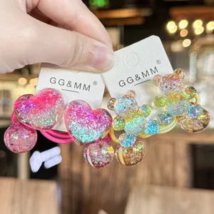 Jolis élastiques à cheveux cœur et ours en résine pailletée accessoires pour enfants.