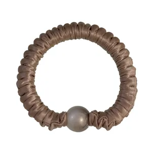 Chouchou de cheveux en satin marron avec une seule perle élégant élastique pour les femmes