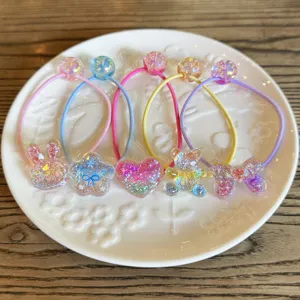 Set d'élastiques à cheveux en résine à paillettes, accessoires mignons pour enfants queue de cheval.