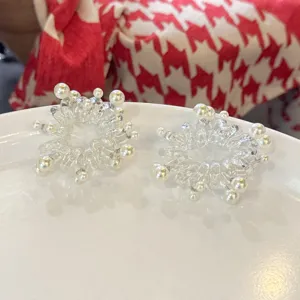 Elasti per capelli a spirale trasparente con perle, accessori per capelli estivi eleganti.
