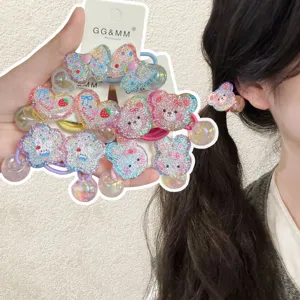 Bambini Carini Elastici per Capelli Glitterati Cartone Animato Acrilico Coniglio Orso Fiore Fiocco Accessori per Capelli Coda di Cavallo
