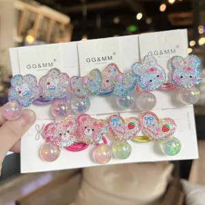 Set di elastici per capelli glitterati con cartoni animati accessori colorati bambini