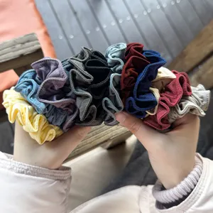 Detailed view of colorful honeycomb ice silk hair scrunchies, high elasticity ponytail holder.