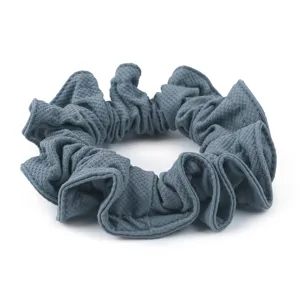 Dark grey honeycomb ice silk hair scrunchie, high elastic fabric hair tie for daily use.