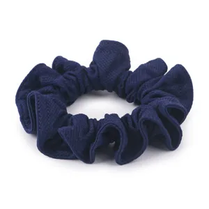 Navy blue honeycomb ice silk hair scrunchie, highly elastic fabric hair tie for styling.