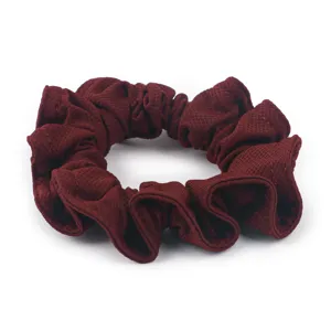 Dark red honeycomb ice silk hair scrunchie, soft pleated high elastic hair tie for daily styling.