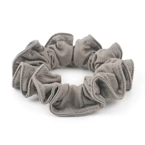 Grey honeycomb ice silk hair scrunchie, minimalist elastic hair tie for daily ponytail styling.