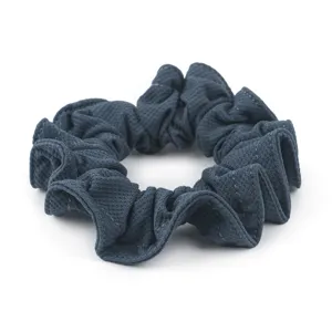 Dark blue honeycomb ice silk scrunchie minimalist hair tie elastic hair accessory for women.