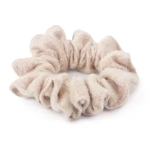 Morbido scrunchie per capelli in lana beige da donna, elastico per coda di cavallo.