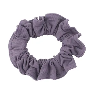 Purple honeycomb fabric scrunchie, minimalist pleated elastic hair tie for daily hairstyles.