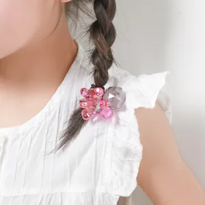 Détail élastique cheveux ours cristal mignon enfant, cordon cheveux perle colorée.