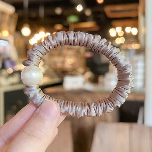 Satin pearl hair scrunchie elastic hair tie elegant ponytail holder for women daily wear