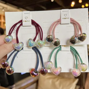 Style Coréen Élastiques à Cheveux en Acrylique Perlé Cœur Mignon Double Tête Cordes à Cheveux Élastiques Pour Enfants Filles Accessoires de Cheveux Quotidiens