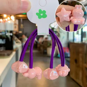 Enfants mignon rose lapin étoile cheveux cravates élastique corde cheveux queue de cheval accessoire