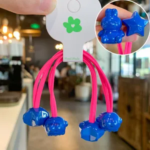 Joli élastique à cheveux rose pendentif lapin bleu et étoile pour fille queue de cheval
