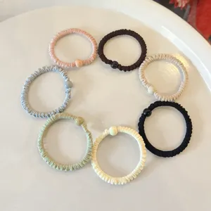 Set of 7 soft pleated hair ties with cute small beads, elastic scrunchies for daily wear.
