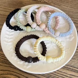 Soft scrunchies hair ties with pearl beads set, cute elastic hair accessories for women.