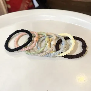 Pleated hair scrunchies set with cute beads, soft elastic hair ties for daily styling.
