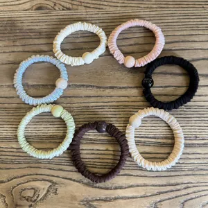 Pleated hair scrunchies with cute beads elastic soft hair ties for women and summer daily use.
